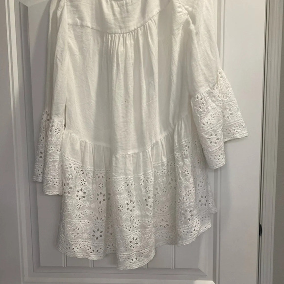 Women's Crown & Ivy White Eyelet Boho Peasant boho Tunic Tie Neck Plus Size 0X - Picture 2 of 6